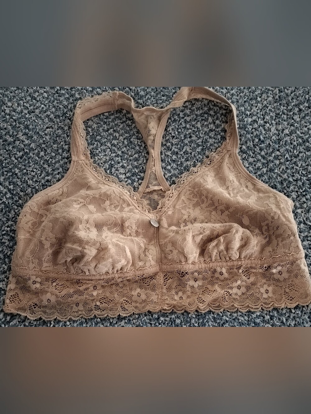 DKNY Beige Floral Lace Racerback Bralette - S/M